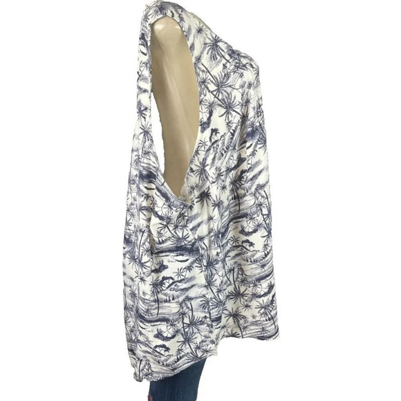 Torrid Plus 5 Navy Toile Island Print Rayon Scoop Button Neckline Sleeveless Top - Picture 5 of 6